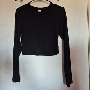 Victoria Secret Pink Black Ribbed Long Sleeve Crop Top